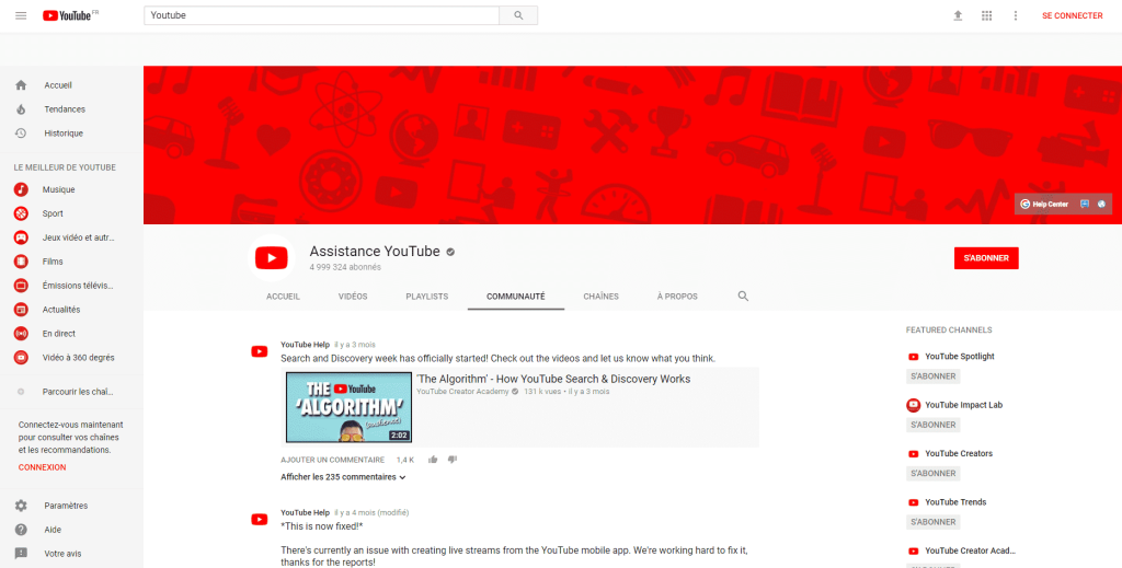 Onglet Communauté YouTube