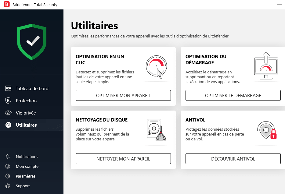 Outils supplémentaires de l'antivirus
