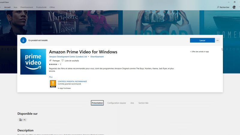 Amazon Prime Video lance l&rsquo;application de bureau Windows 10
